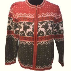 Vintage Croft & Barrow Sweater Nordic Christmas Zippered Roomy Red‎ Green Sz M